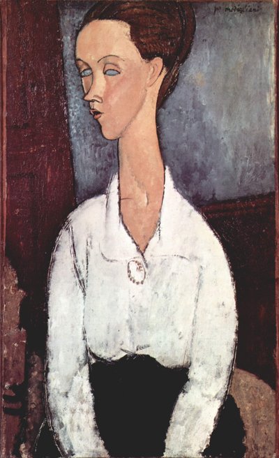 Portret van Lunia Czechowska met Witte Blouse door Amedeo Modigliani